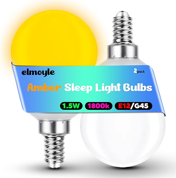 Amber Sleep Light Bulbs E12 Candelabra Base, 1800K Warm Amber Night Light Bulbs 15W Equivalent, 1.5w 130lm, E12 G45 Small Low Light Bulb for Healthy Sleep, Bedroom, Baby Nursery, Non-Dimmable, 2 Pack