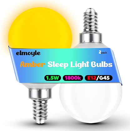 Amber Sleep Light Bulbs E12 Candelabra Base, 1800K Warm Amber Night Light Bulbs 15W Equivalent, 1.5w 130lm, E12 G45 Small Low Light Bulb for Healthy Sleep, Bedroom, Baby Nursery, Non-Dimmable, 2 Pack