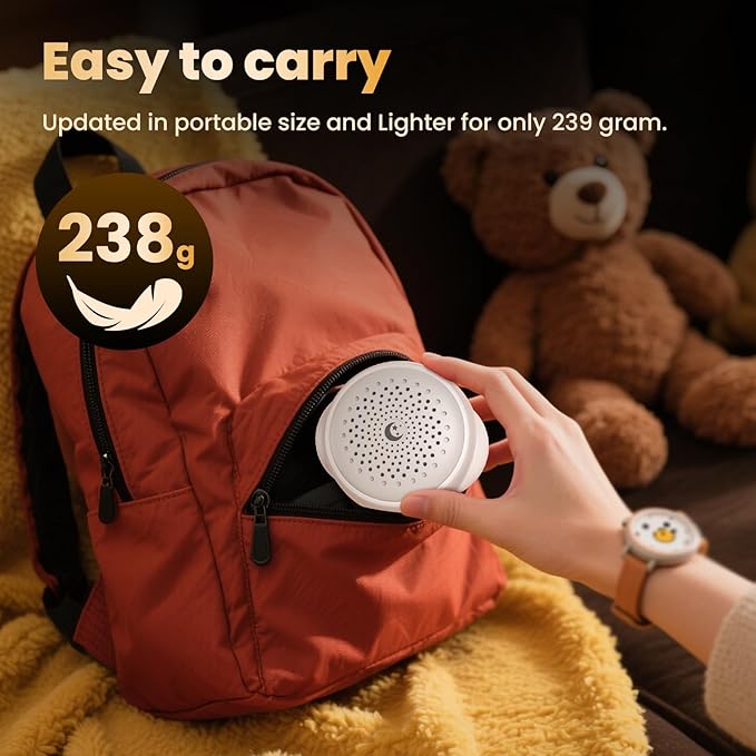 Portable White Noise Machine, Rechargeable Sound Machine for Sleep, 27 Soothing Sounds, Night Light, 24H Playtime, Compact Travel Sleep Soother for Baby Adults, Home Office Nursery
