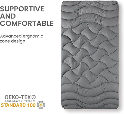 SLEEP ZONE Cooling Twin Mattress Topper for Single Bed, Premium Zoned Cool Mattress Pad Cover, Padded Mattress Protector Breathable Washable, Deep Pocket 8-21" (Grey, Twin, 39 x 75)