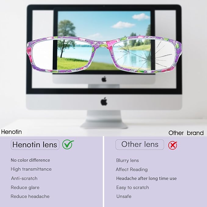 Henotin 6-Pack Reading Glasses Blue Light Blocking Anti Eyestrain Computer Reading Glasses for Women and Men Readers (Mix Color-B, 0.00, Diopters)