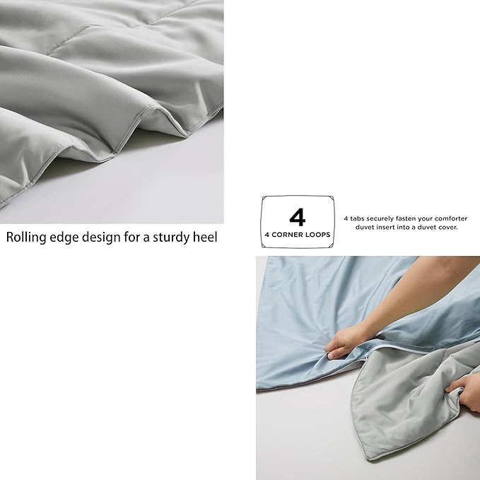 Zaizaihome Natural Bamboo Viscose Comforter Set King Size 3 Pieces, All-Season Soft Breathable Moisture-Wicking Quilt with Matching Pillowcases, Machine Washable, Quilted Fluffy Comforter (Gray)