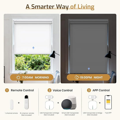 Grandekor No Drill Motorized Roller Blinds with Remote Control - White-Light Filtering 58.5 * 64 Motorized Blinds | Smart Electric Shades Compatible with App & Voice Control for Living Room