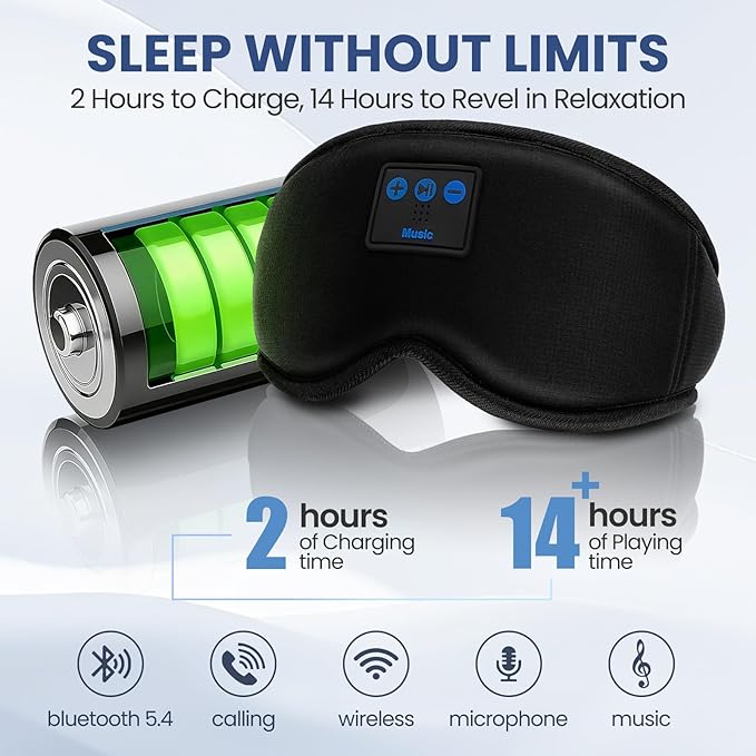 Sleep Headphones, HILDCROA Sleep Mask with Bluetooth Headphones, for Side Sleeper, Bluetooth Eye Mask for Sleeping, Meditation & Travel