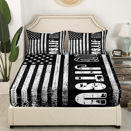 Manfei Jiujitsu Fitted Sheet Twin Size, American Flag Print Bedding Set 2pcs, Japanese Judo Sports Theme Bed Cover with 1 Pillowcase, Kids Boys Teens Room Decor, Soft Bedding(No Top Sheet)