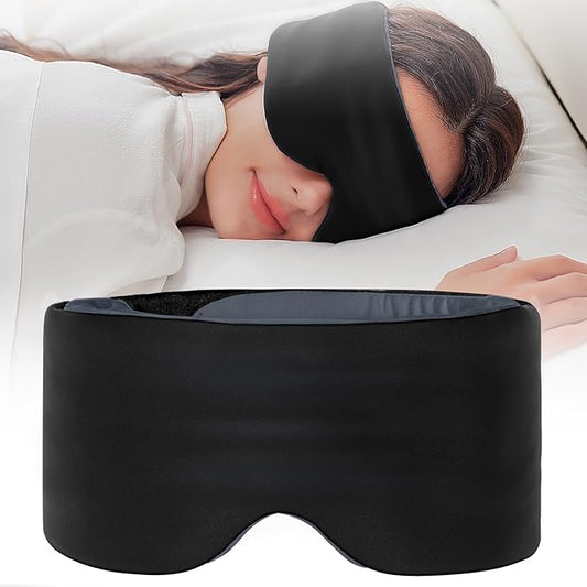Sleep Mask, Eye Masks for Sleep, Dual-Side Blackout Eye Covers for Side Sleeper, No Velcro Wide Strap, Adjustable Band, Pressure-Free, Wrapped Around, for Women/Men/Nap/Travel/Yoga - Black
