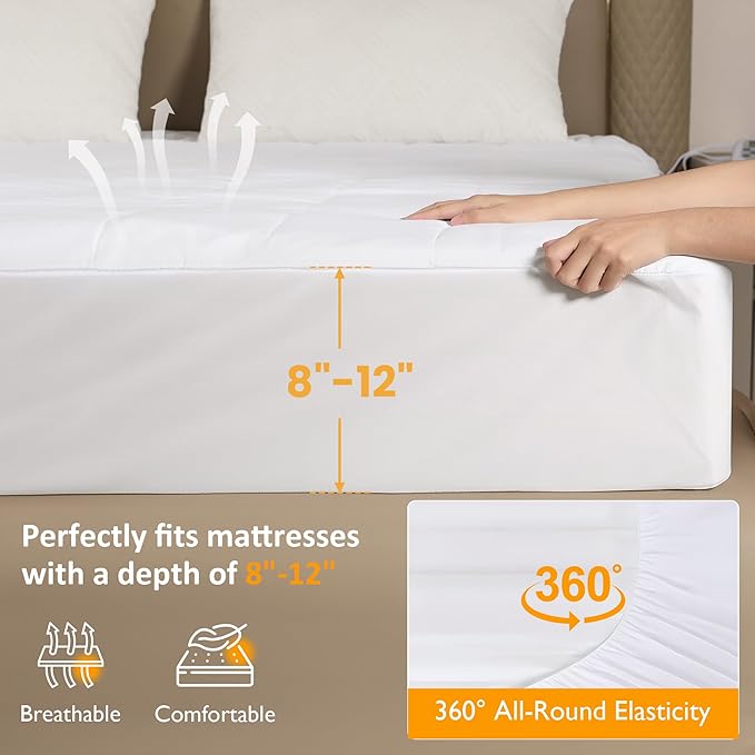 SUNVIVI King Size Heated Mattress, Electric Bed Mattress Pad with 12-Hour Timer & 10 Heat Settings, Full Bed Warmer with Dual Controller, Machine Washable, 78" x 80"