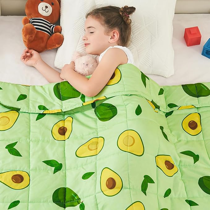 yescool Weighted Blanket 7 Pounds Cooling Weighted Lap Blanket, Green Avocados Heavy Blankets for Sleeping, Breathable Weighted Throw Blanket Gift for 60-80lbs, 40"x60"
