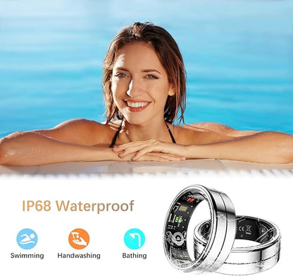 Fit Ring for Women Men, Ring Health Tracker with Heart Rate,Blood Oxygen,Heart Rate Variability, Stress, Sleep Monitor, Step Counter, Smart Ring for iPhone & Android, No Subscription Fee (Silver, 8#)