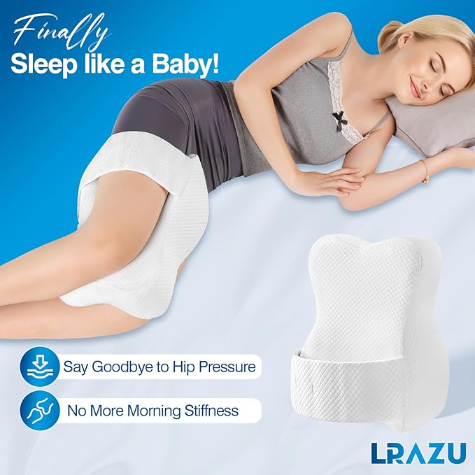 Knee Pillow for Side Sleepers, Memory Foam LegPillow Between Knees, Relieves Back, Hip & Knee PainWhile Aligning Spine, Adjustable Strap, 14 Inch (White)