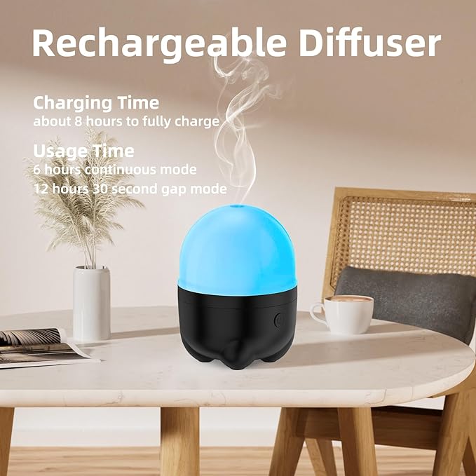 150ML Cordless Essential Oil Diffuser, Built-in 6000mAH Rechargeable Battery, 7 Hours Run Time, 7 Colors LED Light, Portable Aromatherapy Diffuser for Home, Outdoor, Travel