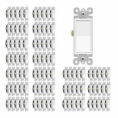 Greencycle 15 Amp Single Pole Light Switch White 100Pack,SP Rocker Paddle Light Switch,120V-277V AC,On/Off Wall Switch,Residential/Commercial Grade,Home & Office,UL Listed