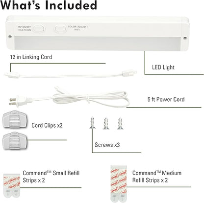 Good Earth Lighting 12" WI-FI Smart Plug-in Undercabinet Bar RGB+CCT Changing (2700-6500K), Dimmable, 500 Lumen, White