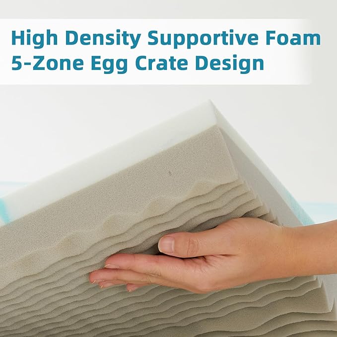 SAPHREAS Memory Foam Mattress Topper Queen Size, 3" Cooling Gel Memory Foam and 1" Soft Ventilated Mattress Pad Cover, Back Pain & Pressure Relief, 5-Zone Egg Crate Bed Topper