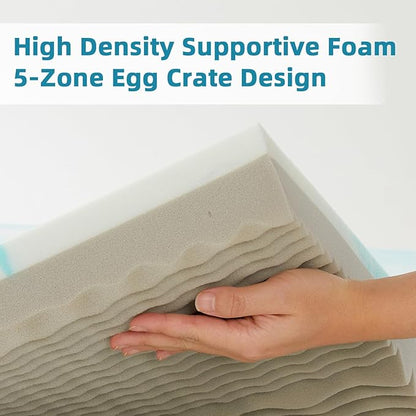 SAPHREAS Memory Foam Mattress Topper King Size, Back Pain & Pressure Relief, 3" Cooling Gel Memory Foam and 1" Soft Ventilated Mattress Pad Cover, 5-Zone Egg Crate Bed Topper