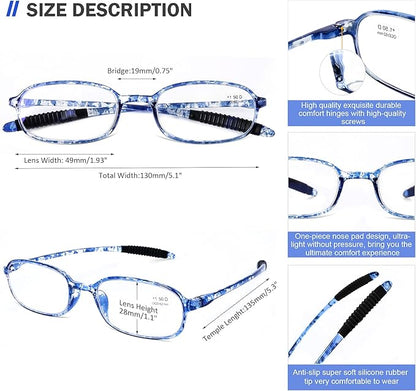 AQWANO Reading Glasses Blue Light Blocking Computer Lightweight TR90 Flexible Frame UV Protection 4 Pack Readers for Women Men +1.25