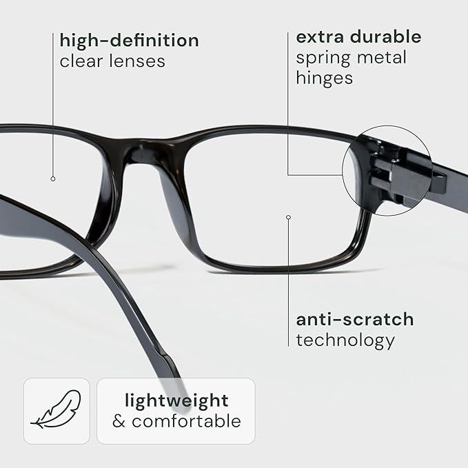Gaoye Reading Glasses - Blue-Light Filter, UV Protection - Readers with Rectangle Frames