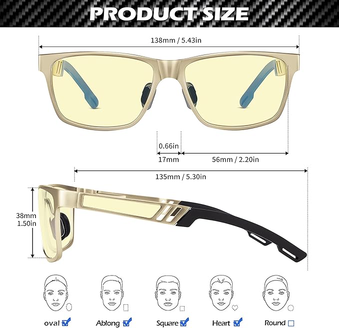 ANYLUV Blue Light Glasses Men, Relieve Eyestrain and Eye Protection, Al-Mg Metal Computer Blue Light Blocking Glasses