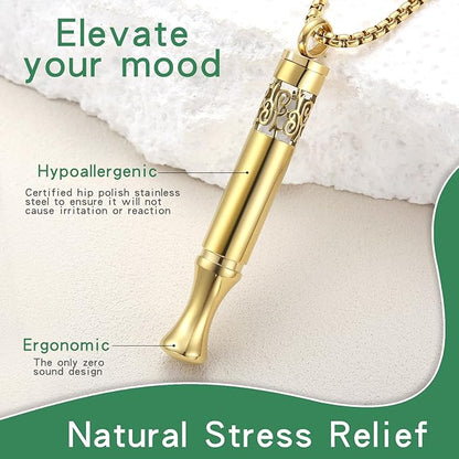 Anxiety Relief Pendant Mindfulness Breathing Necklace - Essential Oil Diffuser & Personal Inhaler Aromatherapy Necklaces for Women & Men (Gold)