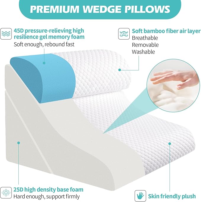 Wedge Pillow for Sleeping, Orthopedic Bed Wedge Pillow Set, 15-in-1 Adjustable Memory Foam Wedge Pillows Post Surgery, 9 &16 & 20 inches Height 3-in-1 Incline Pillows Wedges for Back Pain/Acid Reflux