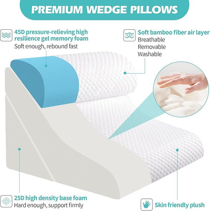 Wedge Pillow for Sleeping, Orthopedic Bed Wedge Pillow Set, 15-in-1 Adjustable Memory Foam Wedge Pillows Post Surgery, 9 &16 & 20 inches Height 3-in-1 Incline Pillows Wedges for Back Pain/Acid Reflux
