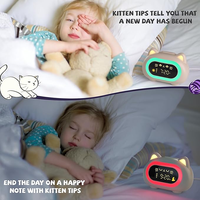 Alarm Clock for Kids, Ok to Wake Clock for Kids with Eye Protection Sleep Training Auto Off Feature 10 Night Light Dual Alarm, Kids Alarm Clock Cute Cat Gifts for Girls
