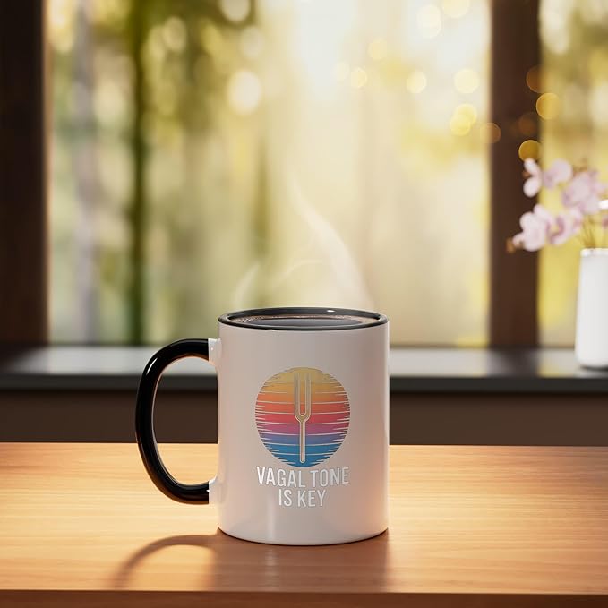 Relaxation Breathing Stress Vagus Nerve Stimulation Anatomy Ceramic Mug, Black/White