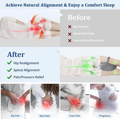 KingPavonini Cooling Knee Pillow for Side Sleepers Hip Pain, Memory Foam Leg Pillow for Side Sleeping with Strap, Ergonomic Hip Pillow for Spine Aligning, Back/Knee Pain, Sciatica, Pregnancy