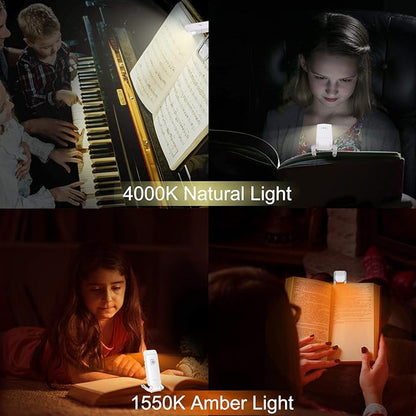LUXSWAY USB Rechargeable Book Light for Reading,Small Book Reading Lights in Bed,Clip On Bookmark Kids Lights for Bed,Brightness Adjustable for Eye Care,2 4000K and 2 1550K LEDs for Bookworms