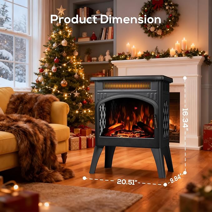 ZAFRO 21" Freestanding Electric Fireplace with Remote, Fireplace Space Heater with Adjustable Flame Color and Brightness, Thermostat/Sleep Mode/Overheat Protection for Bedroom, Living Room(Black)