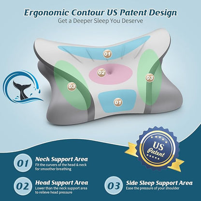 Cervical Neck Pillow for Pain Relief, Bed Pillows for Sleeping, Ergonomic Cooling Pillow, Orthopedic Contour Pillow for Side Back Stomach Sleepers,Neck Support Memory Foam Pillows (Grey&Darkgrey)