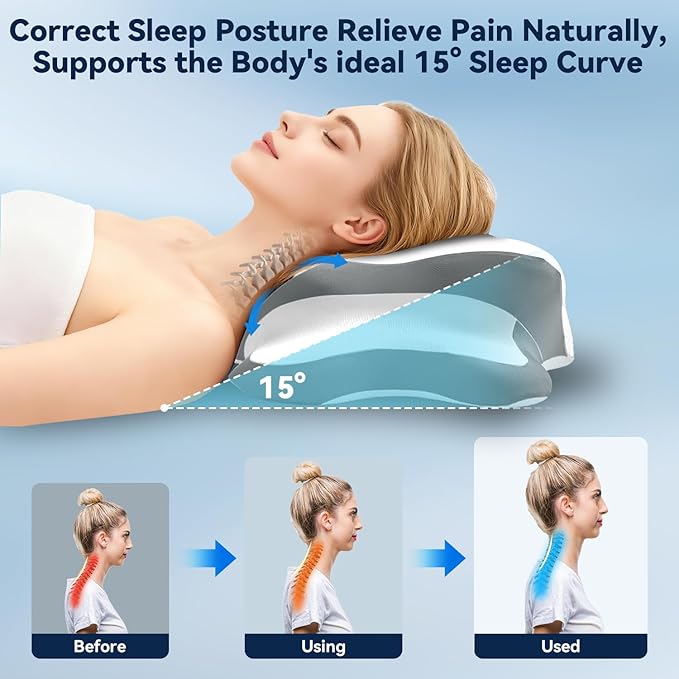 Sleep Apnea Pillow with Neck Pain & Snoring Relief -Orthopedic Cervical Pillow, Ergonomic Contour Memory Foam for Side, Back,Stomach Sleepers, Medium Firm Support(White, Queen Size)