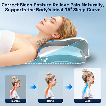 Sleep Apnea Pillow with Neck Pain & Snoring Relief -Orthopedic Cervical Pillow, Ergonomic Contour Memory Foam for Side, Back,Stomach Sleepers, Medium Firm Support(White, Queen Size)