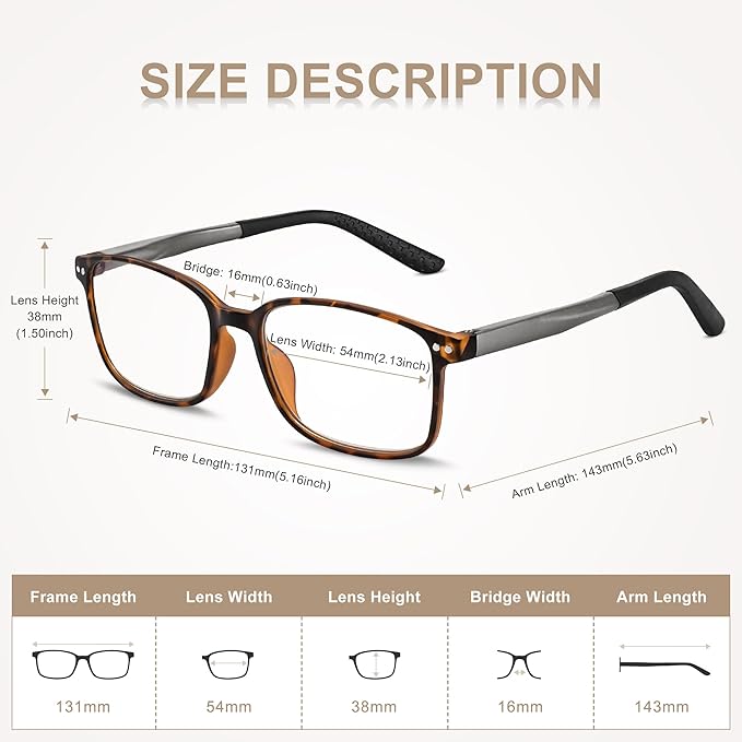 EASY READ 2 Pairs Sporty Style Reading Glasses for Men，Rectangular TR90 Blue Light Blocking Readers with Spring Hinge