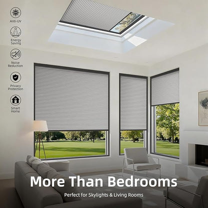 ZSTARR Motorized Skylight Shades Blackout Cellular Honeycomb Electric Blinds with Solar Panel Cordless Rechargeable with Remote for Roof and Slanted Windows Custom Size (Black Out Light Grey)