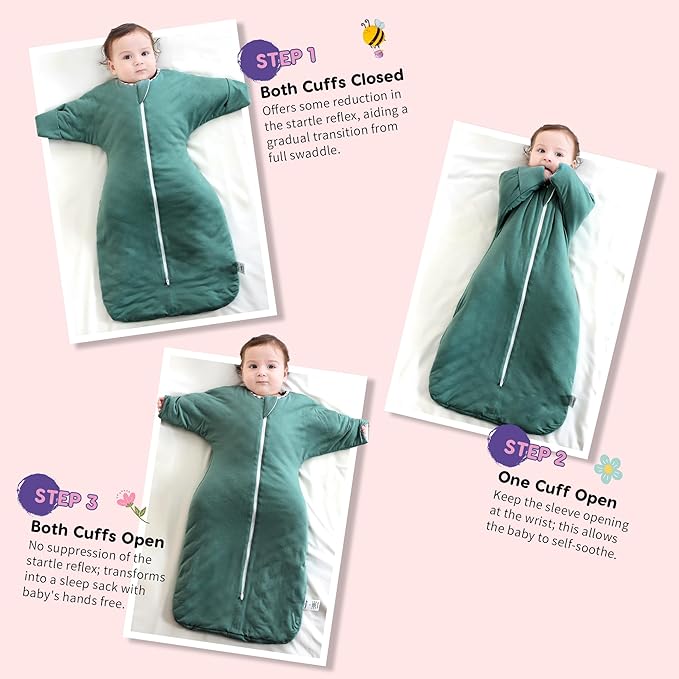 PuppyPaws Baby Sleep Sack 1.5 TOG, Transitional Swaddle with Arms Up Length Sleeves and Mitten Cuffs, Sleep Sack 0-3 Months, Wearable Blanket Baby, 95% Rayon derived from Bamboo, 5% Spandex