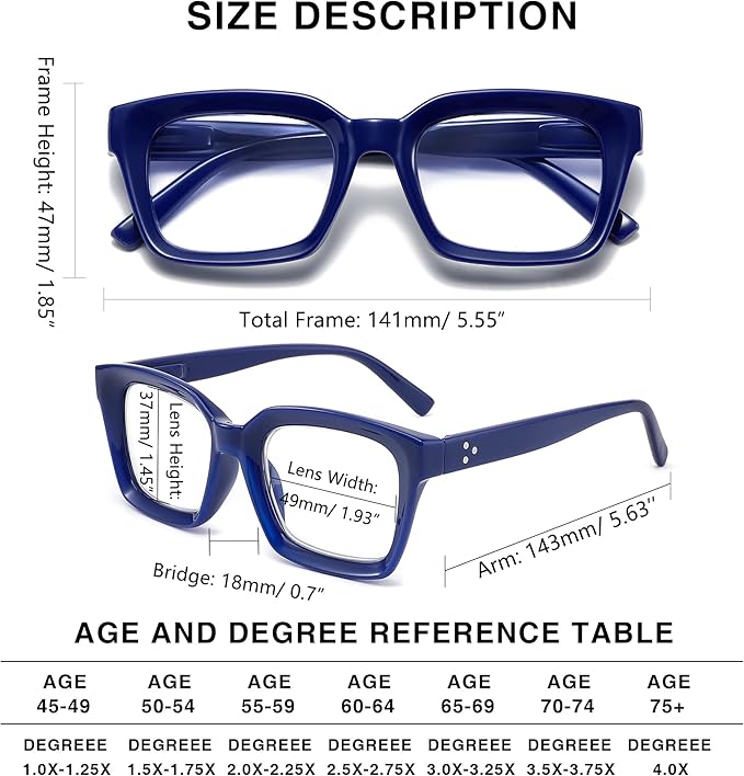 Readers for Women Oprah Style Square Reading Glasses with Spring Hinge Blue Light Blocking for Men Ladies