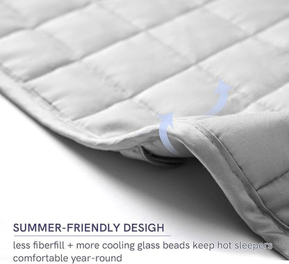 YnM 25lbs Weighted Blanket for Adults, Cotton Heavy Bed Throw Blanket with Cooling Glass Beads for All Season Use, Ideal for One Person of 240lbs (60x80 Inches, Queen Bed, Light Grey)