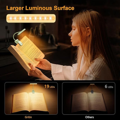 Gritin 19 LED Rechargeable Book Light for Reading in Bed with Memory Function- Eye Caring 3 Color Temperatures,Stepless Dimming Brightness,90 Hrs Runtime Clip on Light for Book Lovers-Cyan