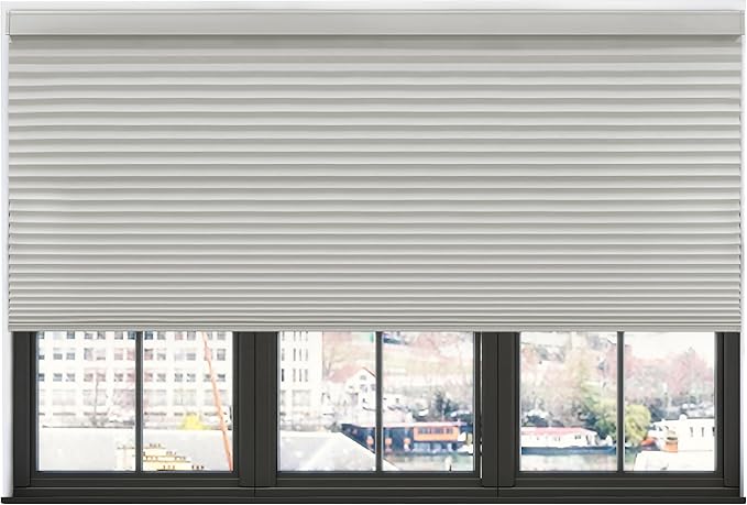 BlindsAvenue Simply Motorized Cellular Shades with Remote Control, Automatic Electric Cordless Wireless Blinds for Indoor Window, Blackout Blind, Color: Gray Sheen, Size: 69.5" W x 72" L