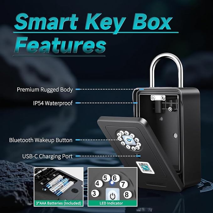 SFW NEW Smart Lock Box,Bluetooth Key Box with App Control & Passcode, Waterproof Wall Mounted & Door Hanging Security Key Lock Box for Home Realtor Office Home Warehouse(Non fingerprint)
