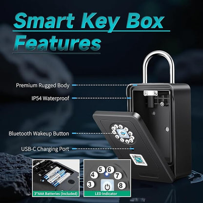 SFW NEW Smart Lock Box,Bluetooth Key Box with App Control & Passcode, Waterproof Wall Mounted & Door Hanging Security Key Lock Box for Home Realtor Office Home Warehouse(Non fingerprint)