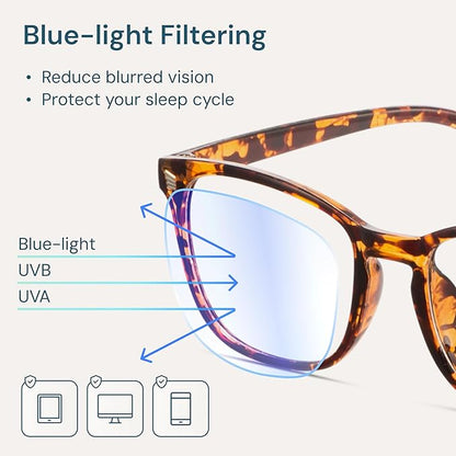 Blue Light Blocking Glasses - Fashion Square Eyeglasses, Anti UV Ray Computer Gaming Glasses Blue Blockers for Women/Men