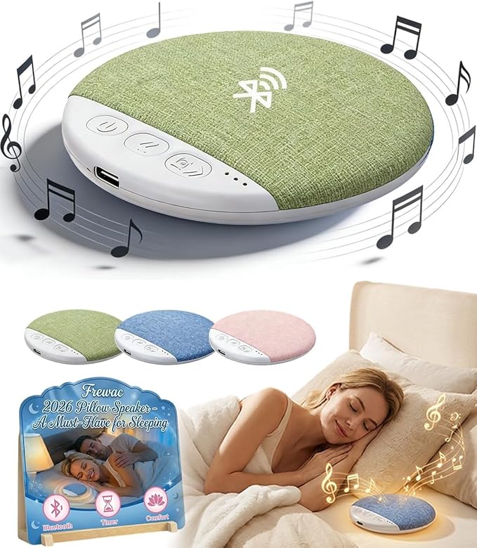 2026 New Flat Under Pillow Speakers for Sleeping, Bone Conduction Pillows Speaker Bluetooth, Private Ultra-Thin Aid with White Noise Timer, Mini Portable Slim Wireless Bedside Speak