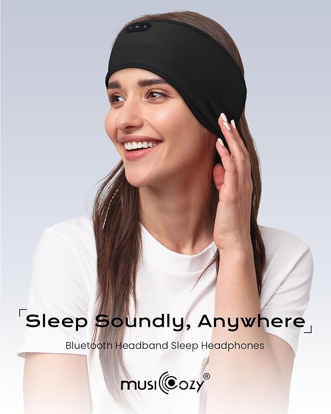 MUSICOZY Sleep Headphones Bamboo Cotton Headband, Wireless Bluetooth 5.4 Headphones for Sleeping Side Sleepers, Sleeping Headband for Men & Women, Ideal Gift for Travel, Workout, Yoga(Noble Black)