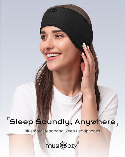 MUSICOZY Sleep Headphones Bamboo Cotton Headband, Wireless Bluetooth 5.4 Headphones for Sleeping Side Sleepers, Sleeping Headband for Men & Women, Ideal Gift for Travel, Workout, Yoga(Noble Black)
