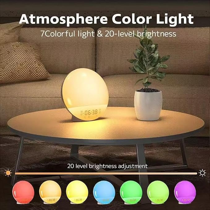 Smart Sunrise Alarm Clock: Simulated Sunrise & Sunset Wake-Up Light with APP/Voice Control, 7 Colour Night Light & 7 Soothing Sounds/FM, Natural Wake and Sleep Aid, Bedside Lamp Gift