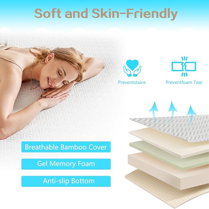 3 Inch Memory Foam Mattress Topper Twin Size - CertiPUR-US Certified - Gel Cooling Mattress Pad with Removable Bamboo Cover,Bed Topper for Pressure Relief(White) (Gray, Twin)