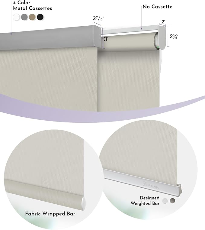 Graywind Motorized Roller Shade 100% Blackout Compatible with Alexa Google Waterproof Vinyl Fabric Remote Control Hardwired Window Shades Window Blinds, Customized Size (Vinyl - Beige)