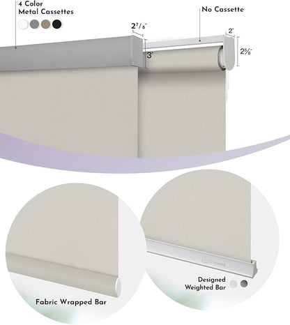 Graywind Motorized Roller Shade 100% Blackout Compatible with Alexa Google Waterproof Vinyl Fabric Remote Control Hardwired Window Shades Window Blinds, Customized Size (Vinyl - Beige)